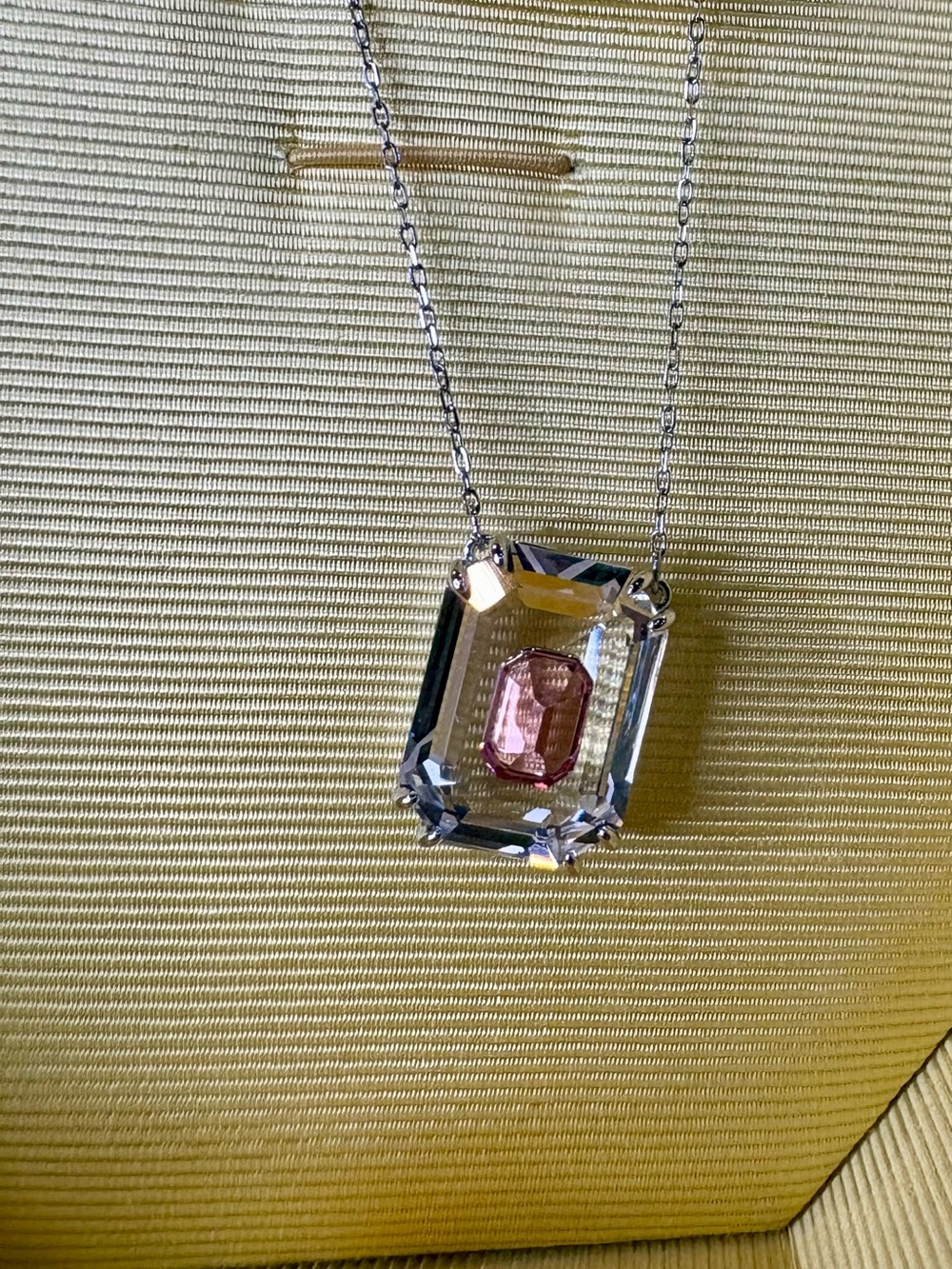 Swarovski Chroma necklace Octagon cut, Pink, Rhodium plated